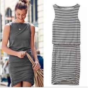 Athleta Tulip Striped Ruched Sleeveless Dress